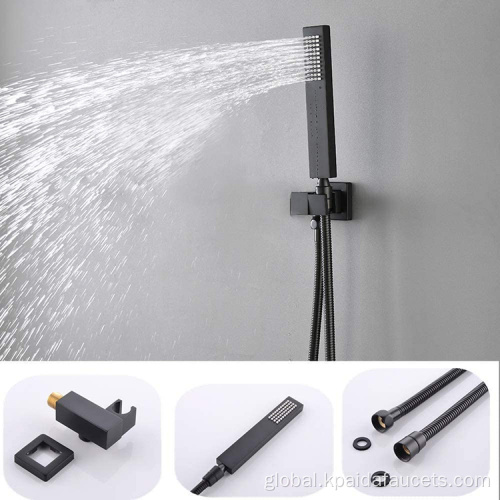 Concealed shower set Bath Matte Black Square Concealed Thermostatic Mixer Faucet Kit 12 Inch Brass Bronze In-Wall Shower System Set Factory